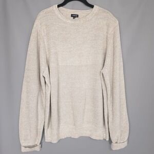 J. Peterman Men's Beige Marled Knit 100% Cotton Sweater LARGE Crewneck Fisherman